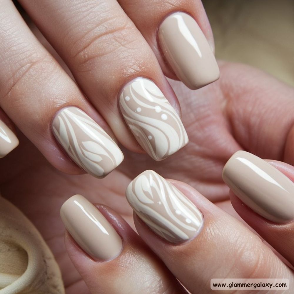 Neutral Winter Nails having Elegant Beige Swirls
