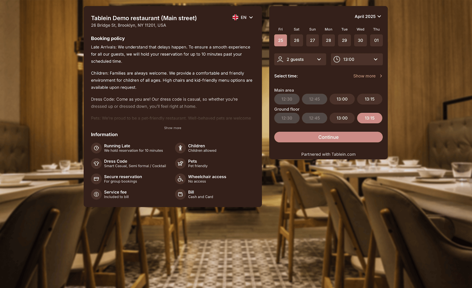 Tablein dashboard