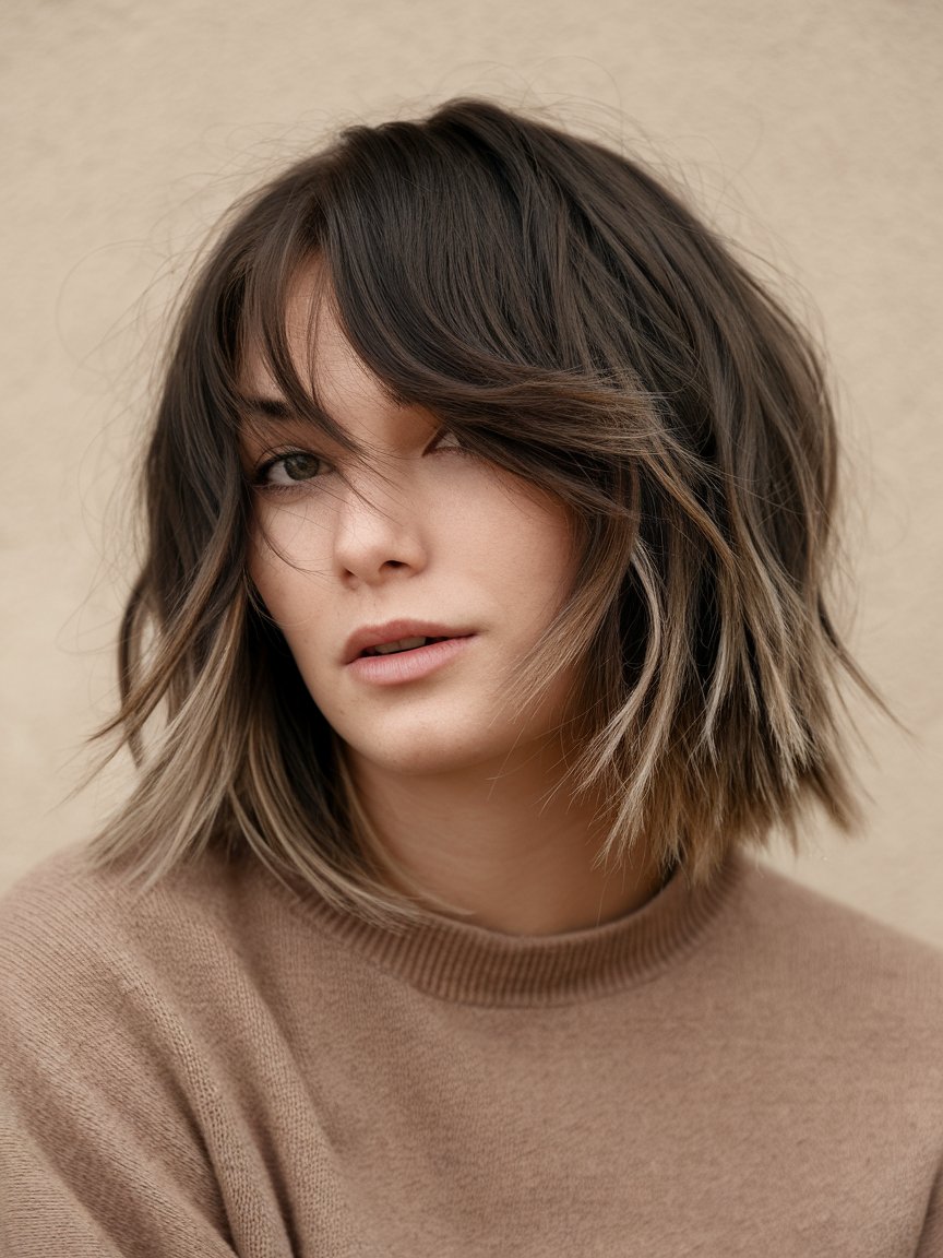 32. Textured Bob With Wispy Bangs