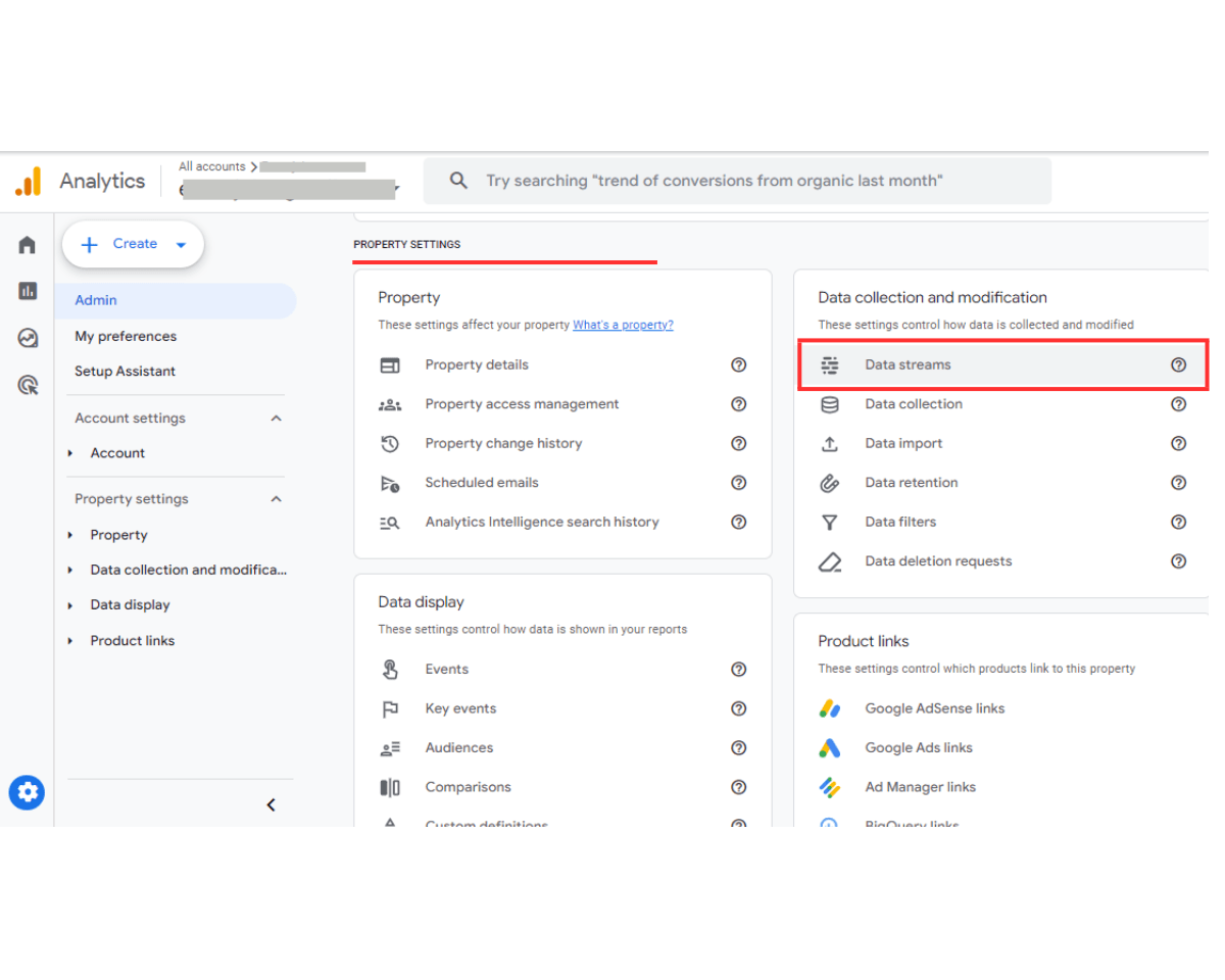Enabling enhanced Measurement in GA4: In admin settings, click Data Streams