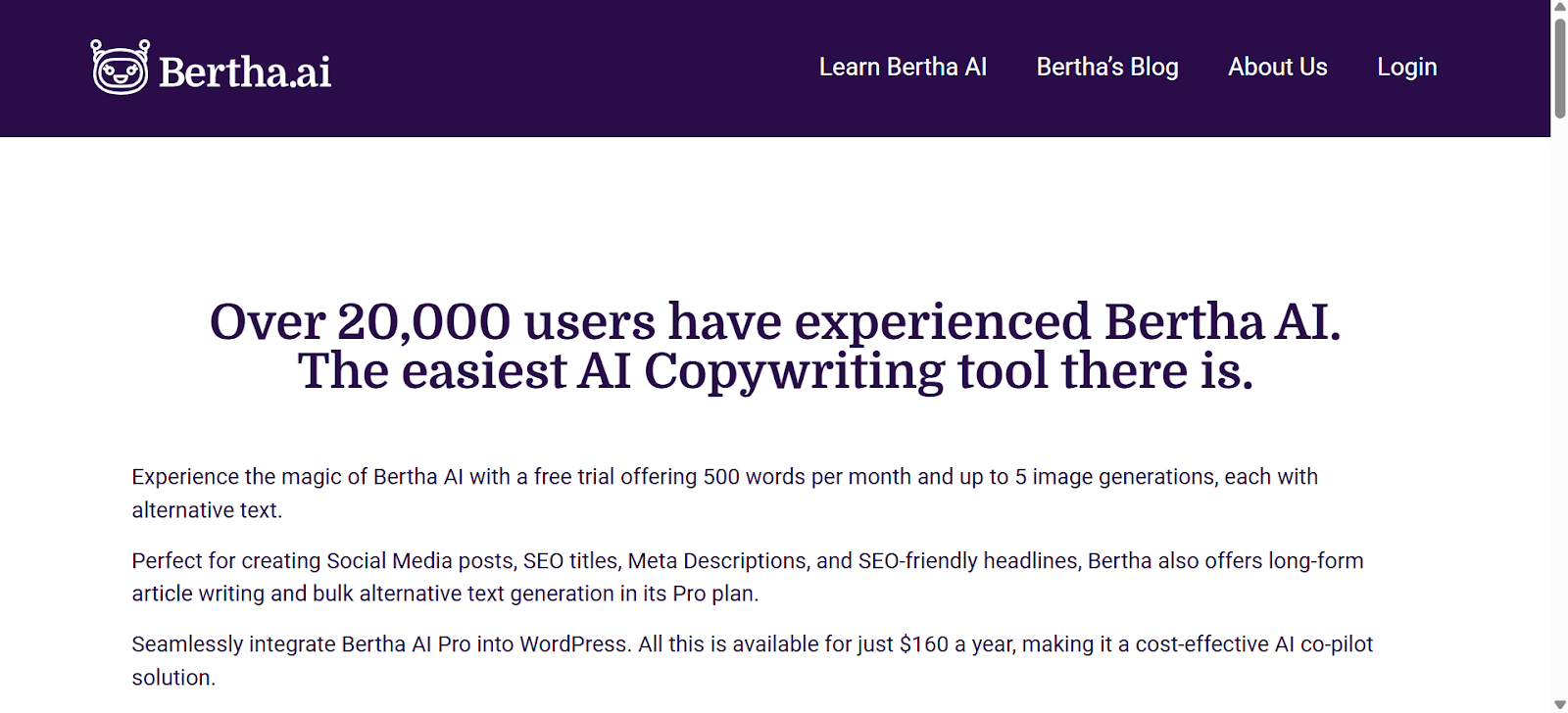 a screenshot pf bertha ai an AI for WordPress Web Design