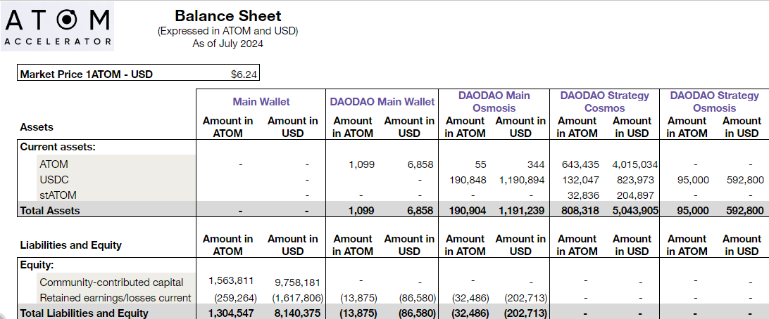 Balance Sheet: Main and Strategy Wallets