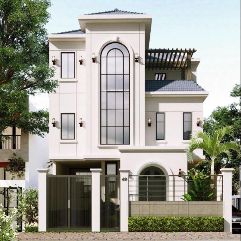 Mau nha 2 tang 80m2 san co tang tum o nong thon Nhat Tin