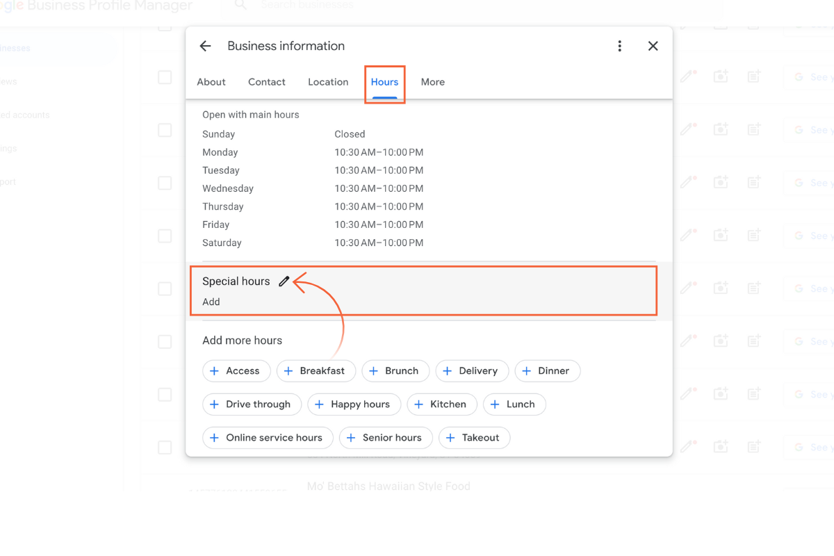 Where to update Holiday Hours on Google Business Profile