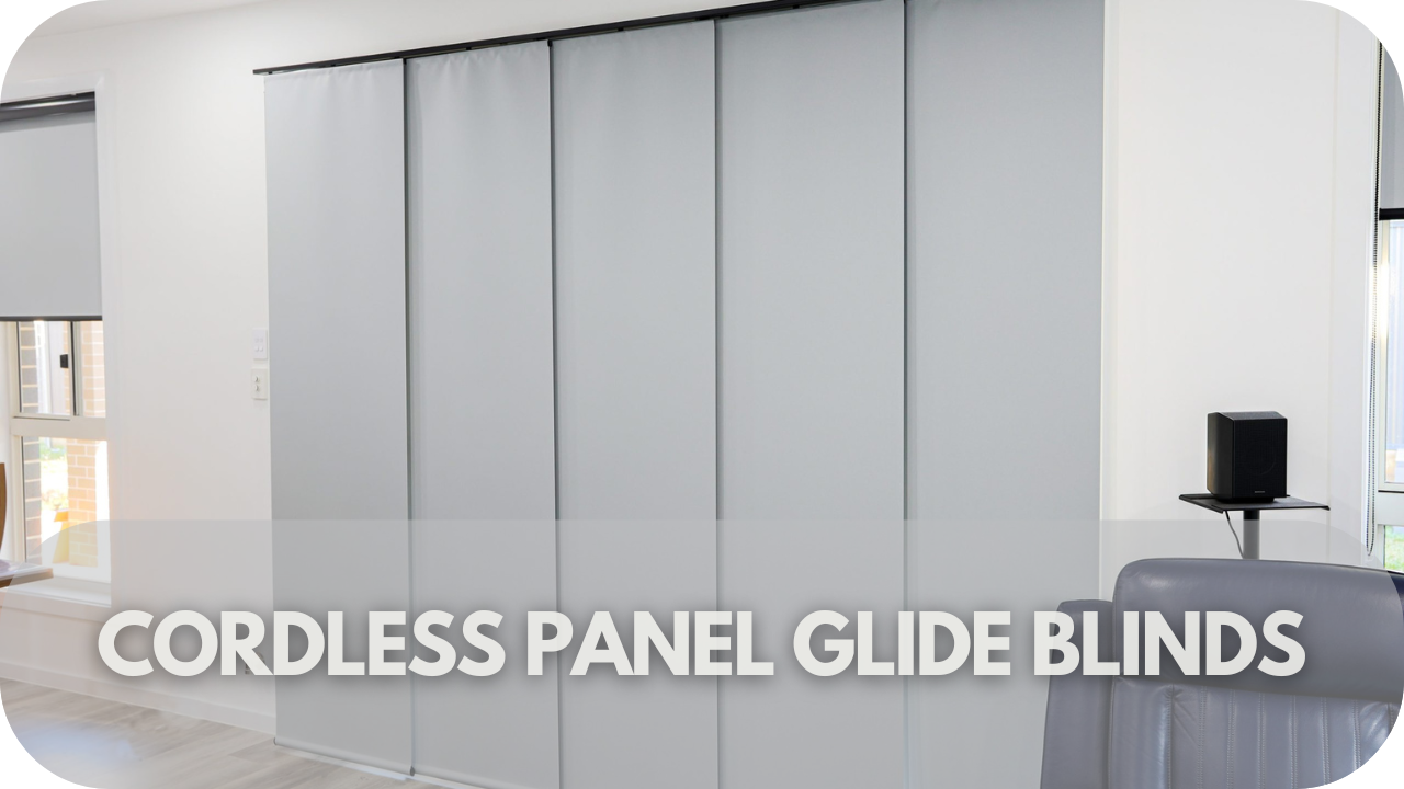 Chic cordless panel glide blinds for a sleek, contemporary window treatment.