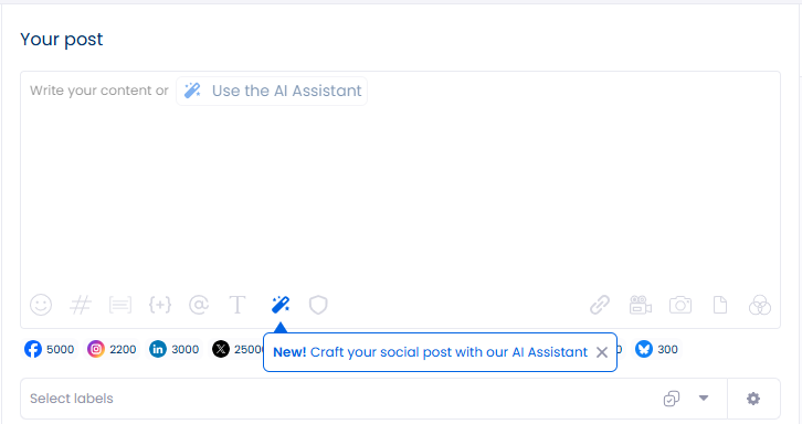 Bluesky features include integration with tools like Vista Social's AI Assistant, simplifying social post creation with AI support.