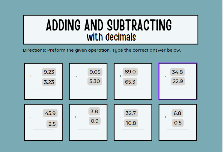 Operation on decimals