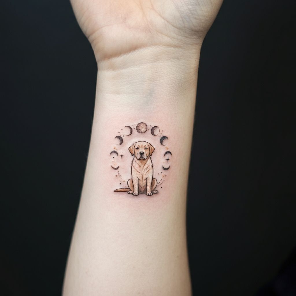 Labrador and Moon Phases Tattoo
