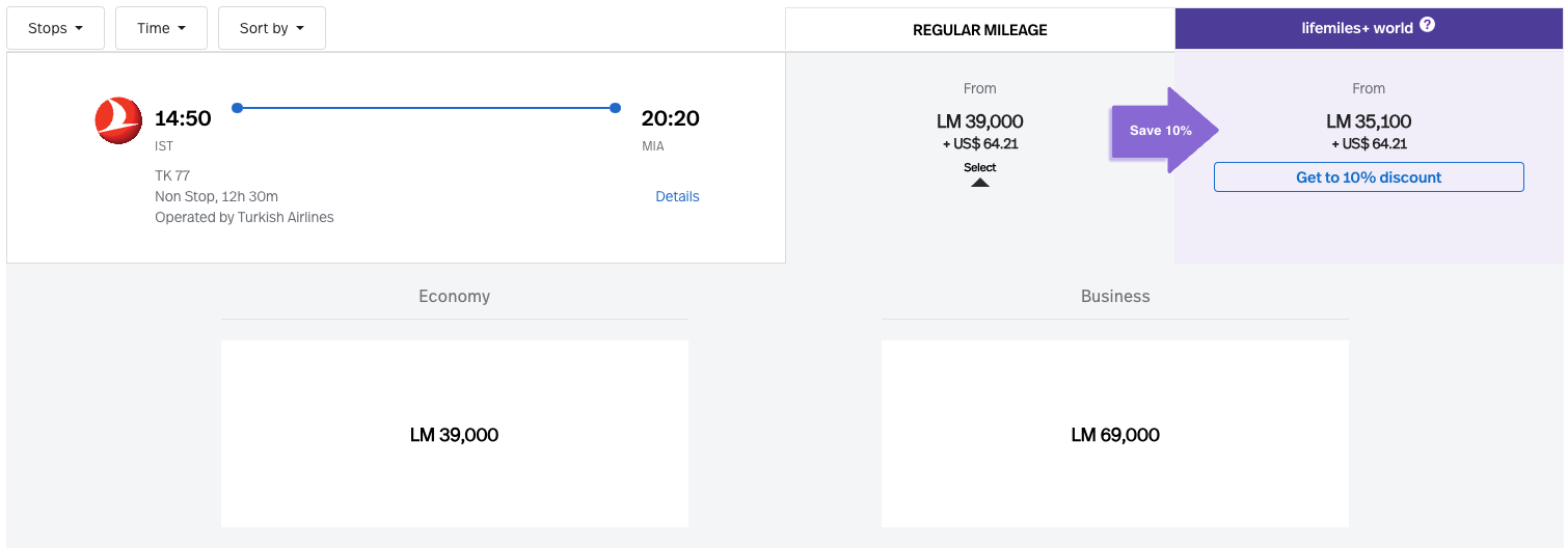 IST to MIA booked via LifeMiles