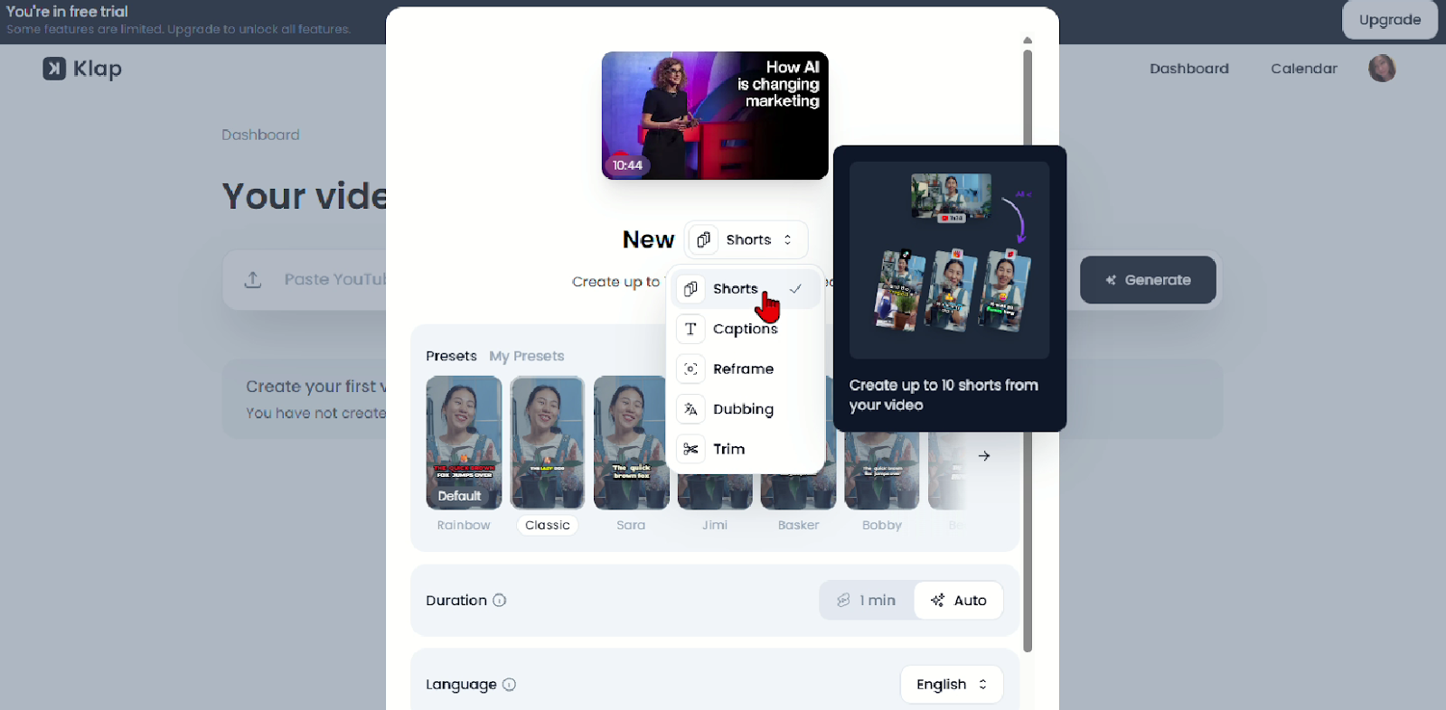 KLAP video template choices