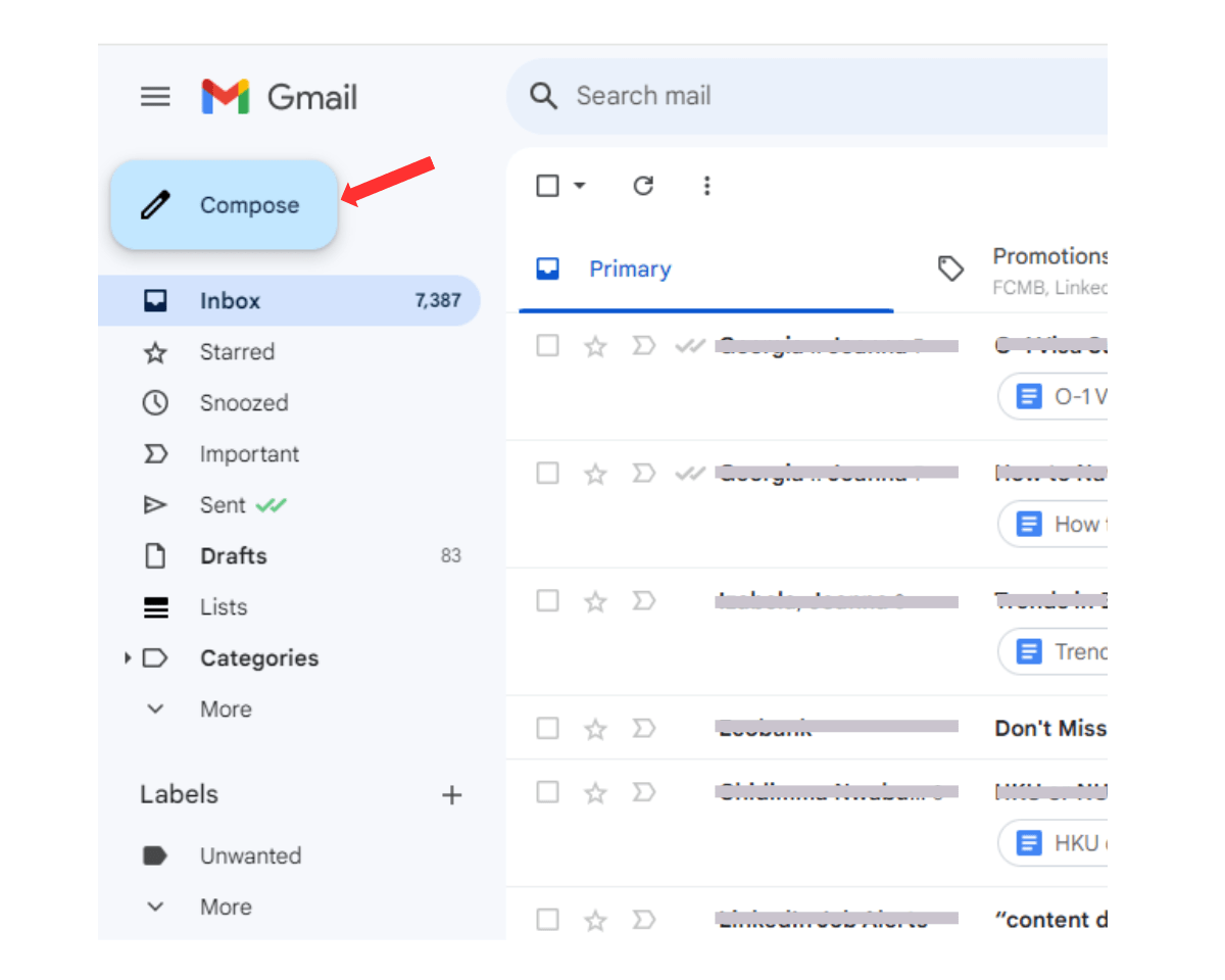 How to use email groups in Gmail: Click Compose to start a new message in Gmail