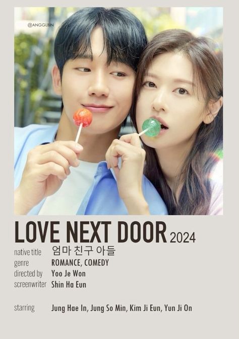 This contains an image of the poster for love next door showing two people holding lollipops in their hands