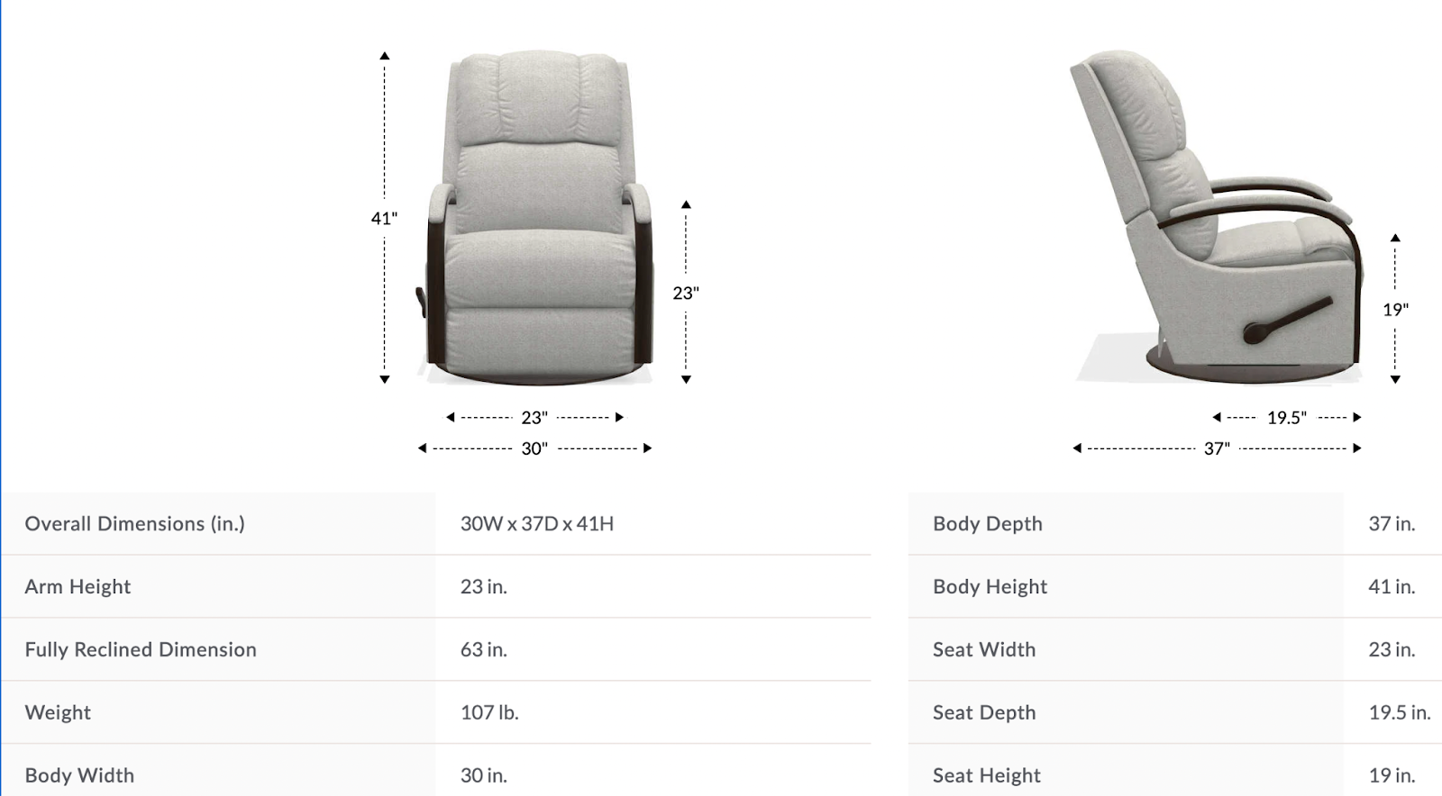 harbor town gliding recliner dimensions