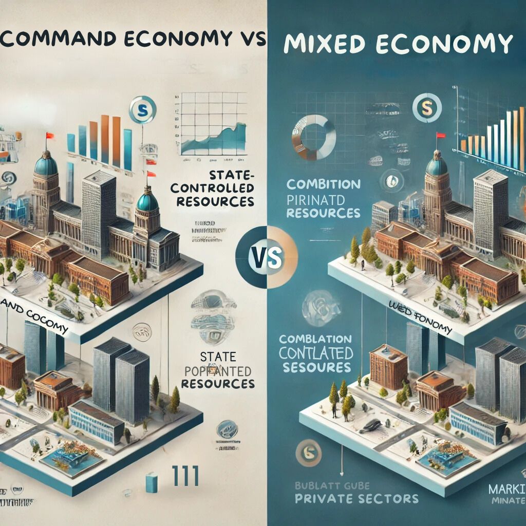 difference between command economy and mixed economy