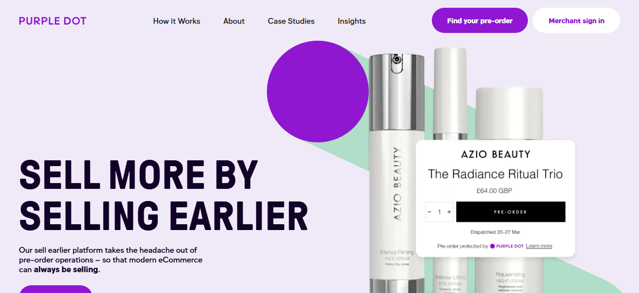 A screenshot of Purple Dot's website