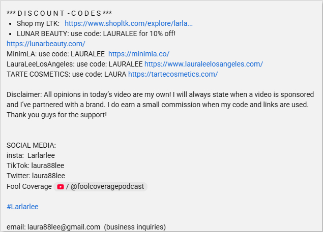 Use affiliate links in Yotube description