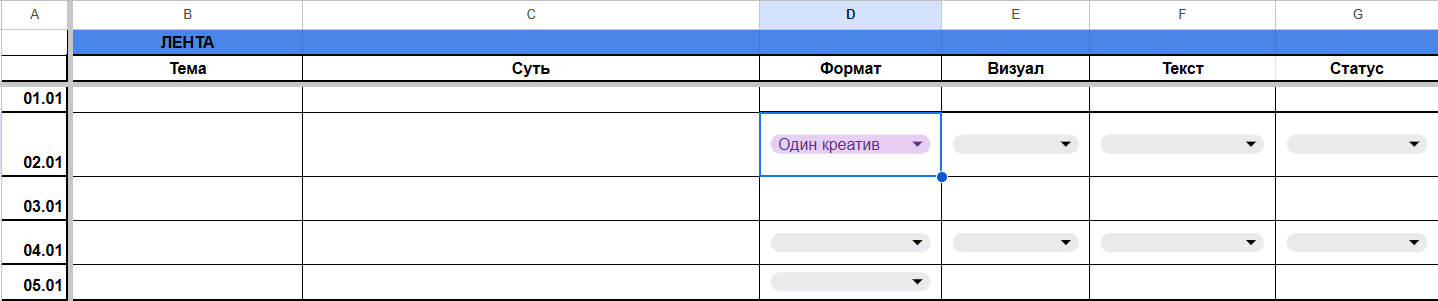 Контент-план для социальных сетей: таблица контент плана в гугл таблице