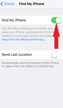 Screenshot of the Find My iPhone setting