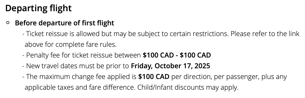 Air Canada award ticket change and cancellation fees