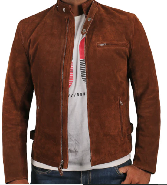 Crystara brown suede biker leather jacket