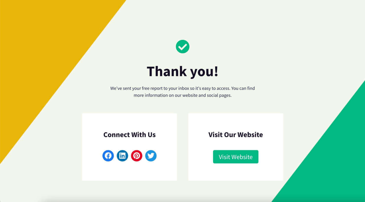 An example of landing page confirmation message after form-filling