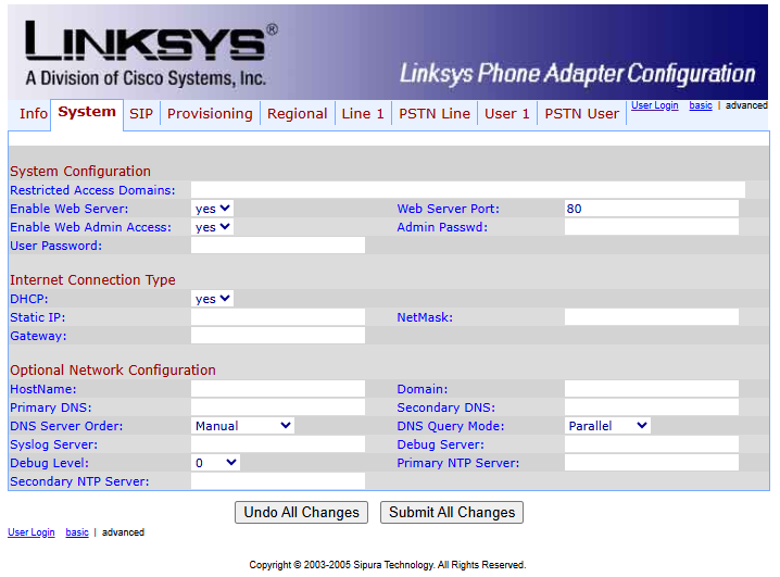 LINKSYS SPA3000    Web管理画面へのアクセス手順