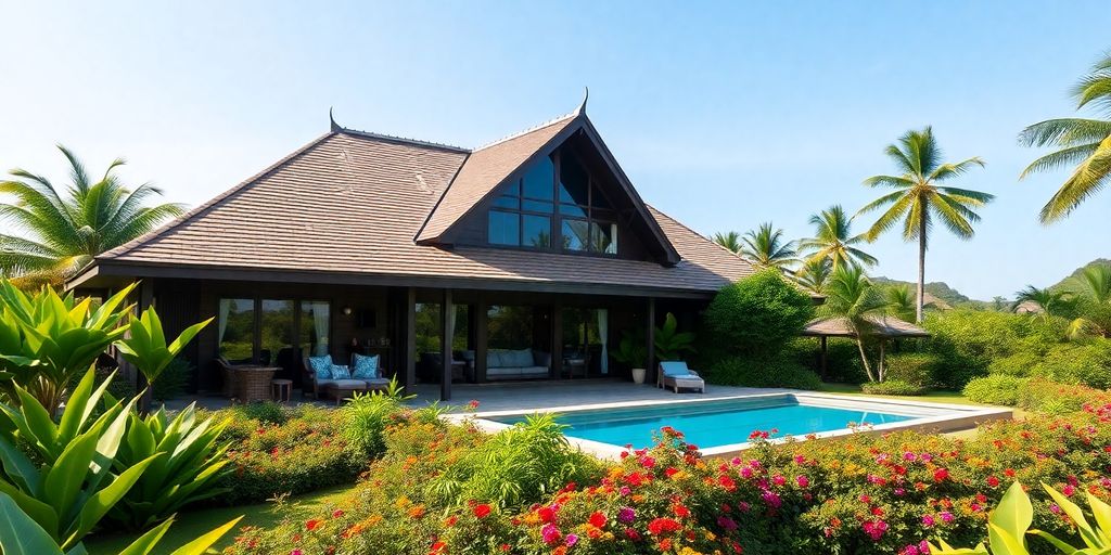 Beautiful Thai villa with pool and lush garden.