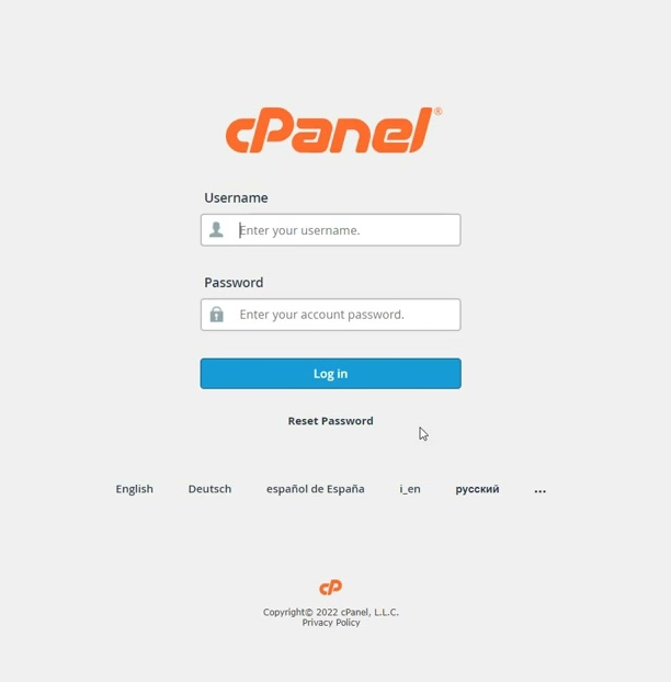 صفحه ورود به CPanel