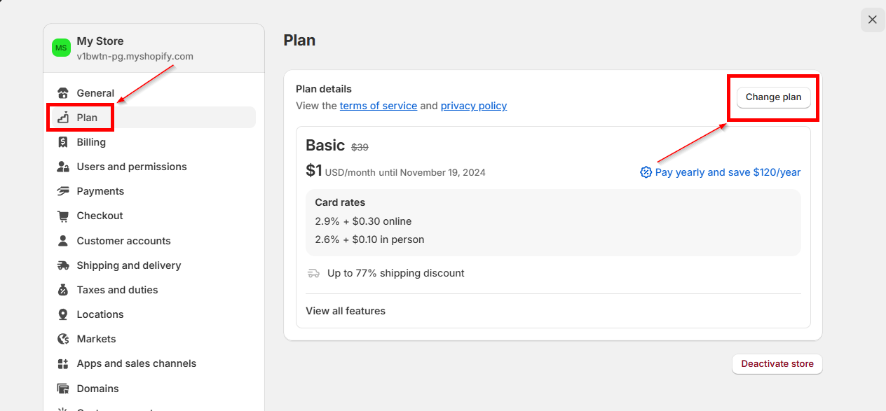 shopify plan change