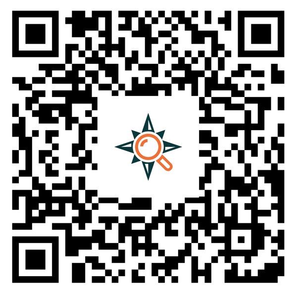 A qr code with a compass and a magnifying glass Description automatically generated