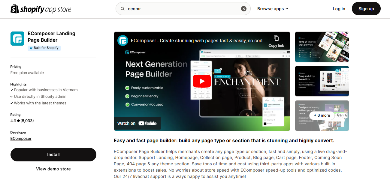 EComposer best Shopify page builder