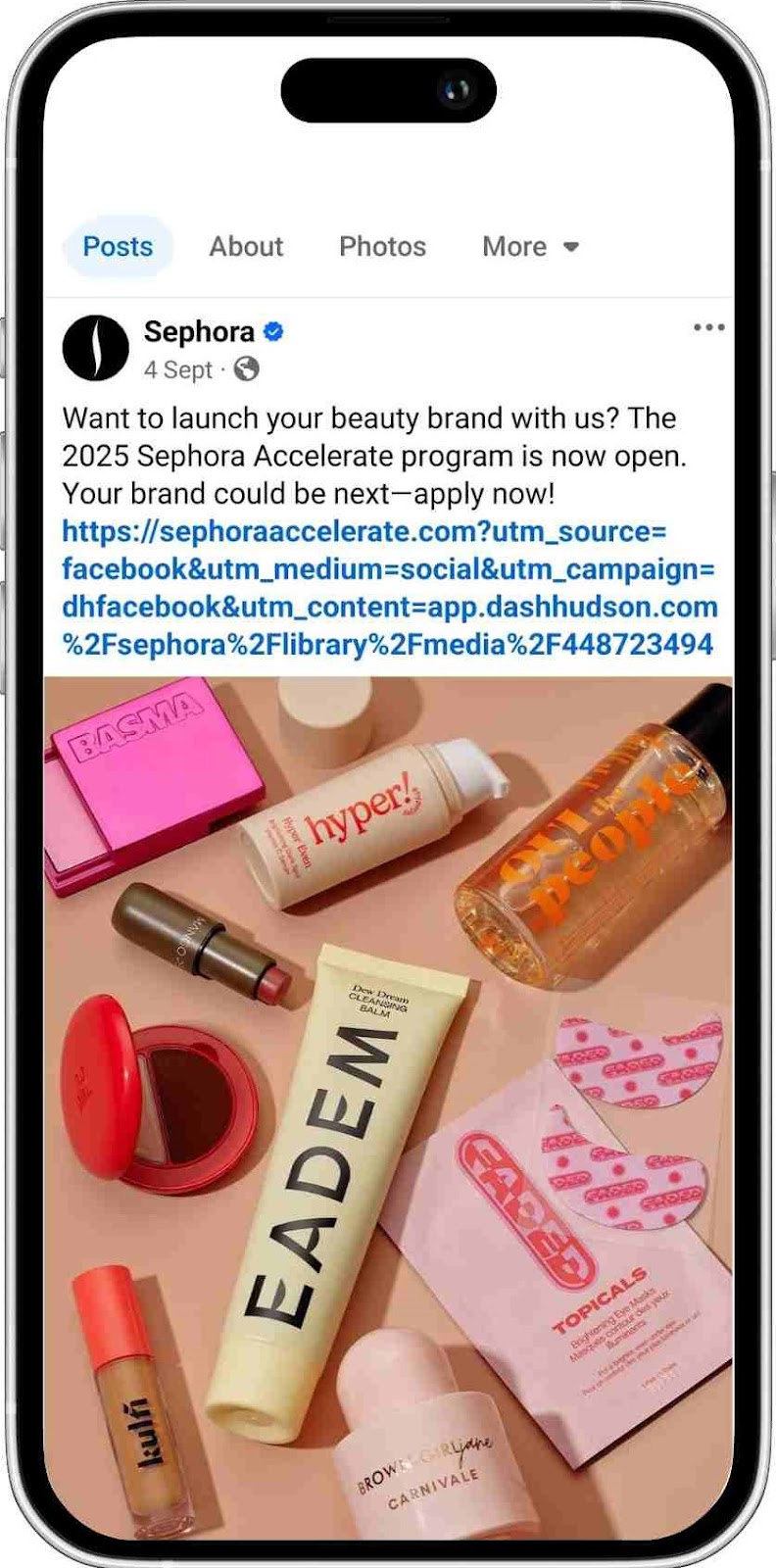 Sephora using a messy and long URL on social media