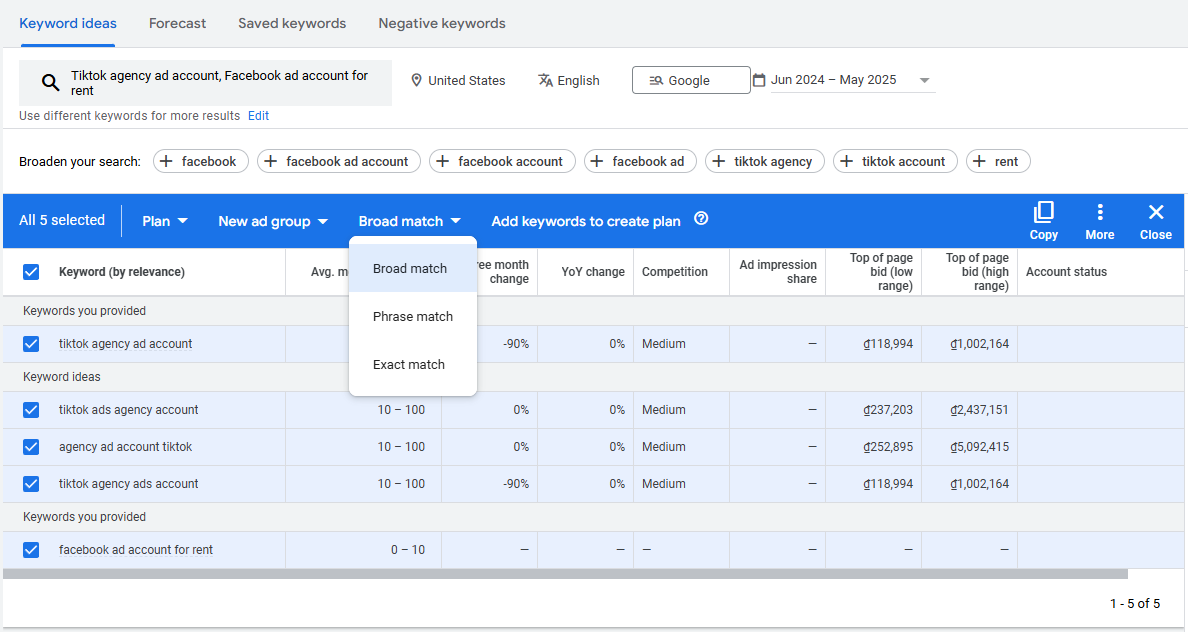 google keyword planner for facebook ad keyword