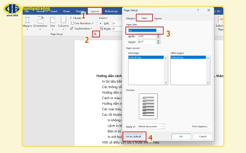 Thiết lập giấy A5 mặc định khi mở Word mới