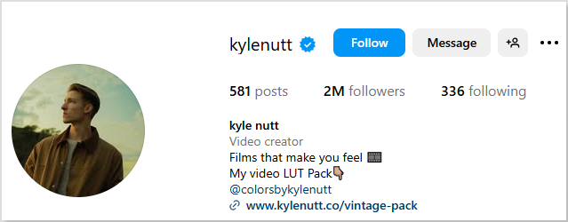 Kyle Nutt Instagram bio