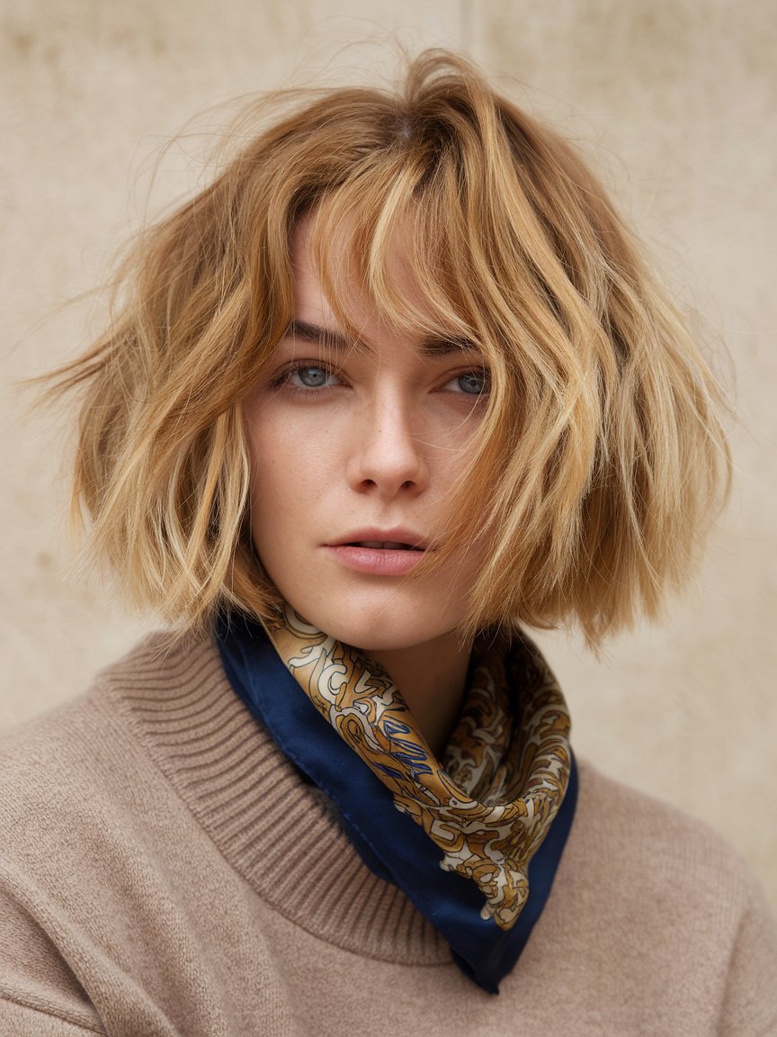 18. Feminine Wavy Golden Blonde Bob