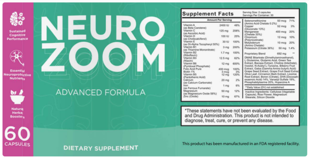 neurozoom ingredients lists