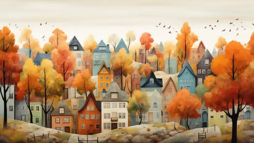 Cartoonish City in Fall