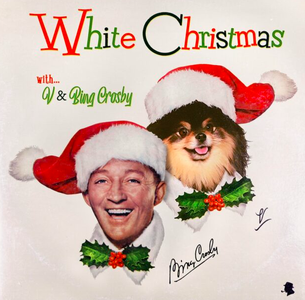 This contain an image of BTS V's White Christmas collaboration with legendary singer Bing Crosby