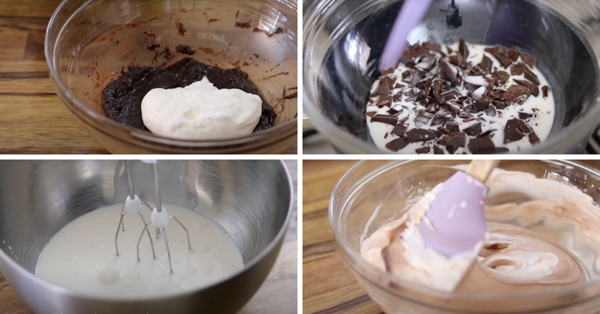 melting chocolate and adding heavy cream to make homemade chocolate mousse