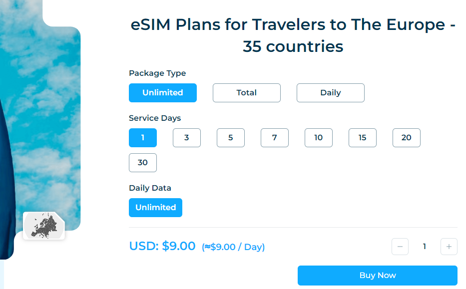 iRoamly Europe eSIM Package Types