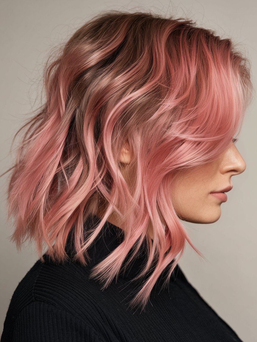 28. Short Hair with Pink Ombre Ends