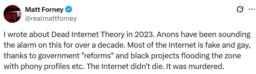 A tweet on the dead internet theory
