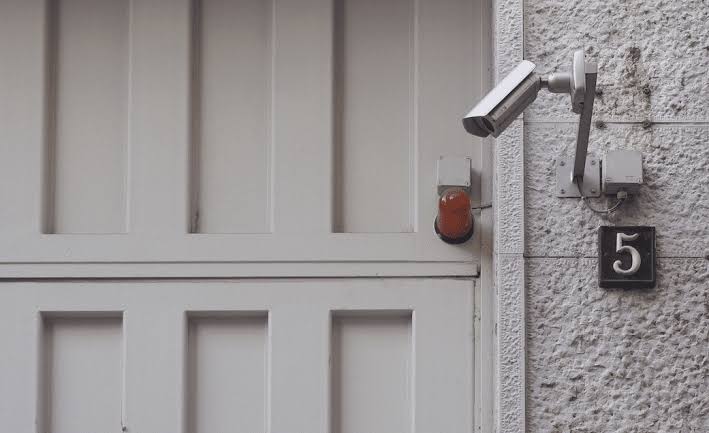 Home security camera pointing at a door