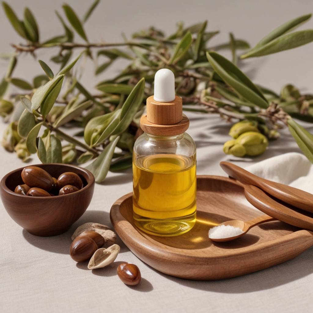 Hair Serum on a plate with seeds around