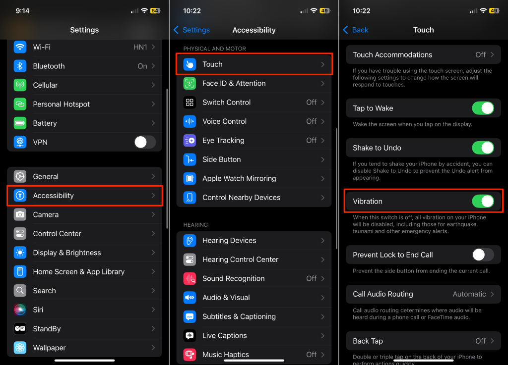 Steps to turn off system-wide vibration on an iPhone