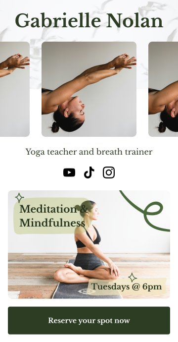 Screenshot of a yoga instructor's service landing page