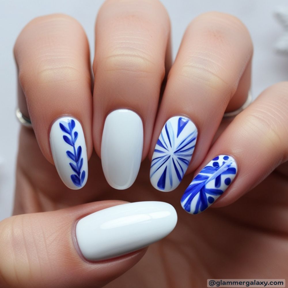 Winter Nail Ideas having Crisp White & Blue
