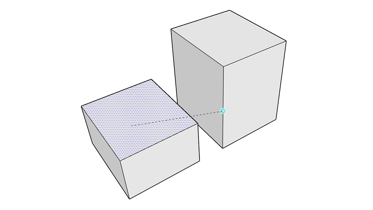 Two cubes, one shorter than the other, with a dotted line from the top of the shorter to the edge of the taller
