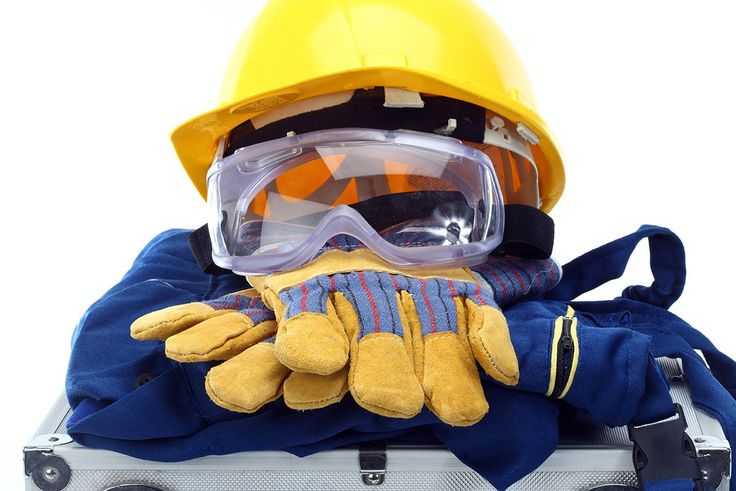 Protective gear, including a helmet, safety glass, and gloves to make a duck coop